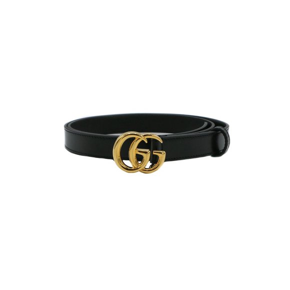 12562 - Gucci GG Marmont Thin Leather Belt With Shiny Buckle